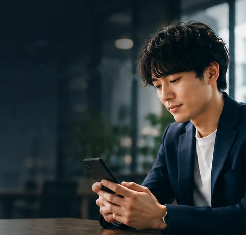 スマートフォンを操作するスーツ姿の男性